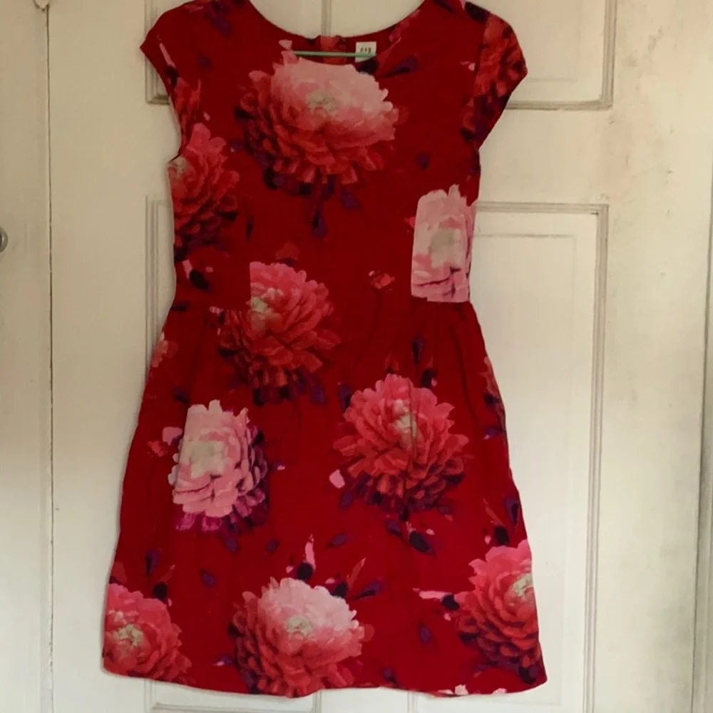 GAP Red Dress with Pink Floral Print in size 10 - Picture 1 of 3